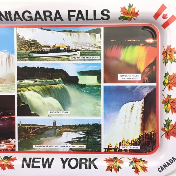 Vintage Niagara Falls New York Canada USA White Rectangular Metal Tin Tray Image - Picture 5 of 10